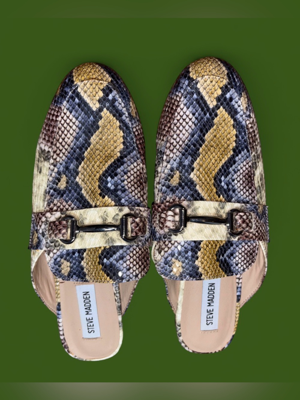 Steve Madden Yellow Snake-Print Mule Loafers